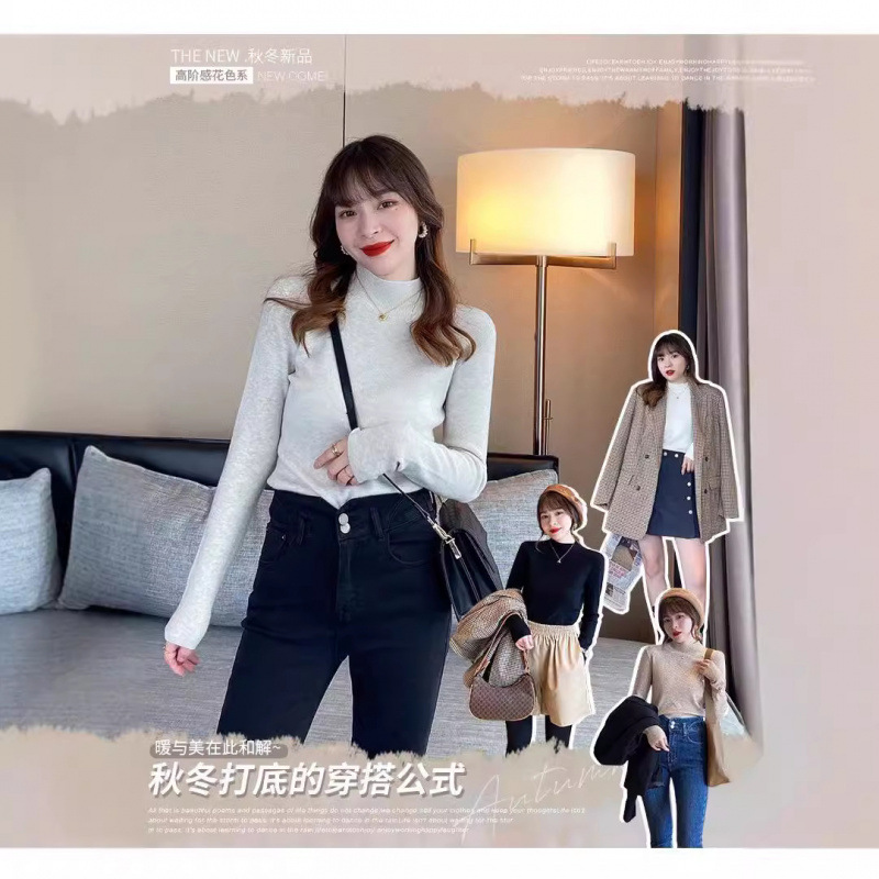 ZA의 8 색 하프 터틀넥 캐시미어베이스 셔츠 여성의 가을 및 겨울 캐주얼 슬림 핏 슬리밍 하이 탄성 내부 니트 스웨터
