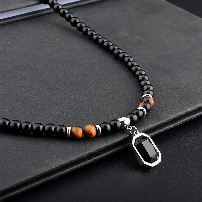 Gem Chain Material Retro Round Beaded Titanium Steel Men's Necklace Men Pendant Necklaces
