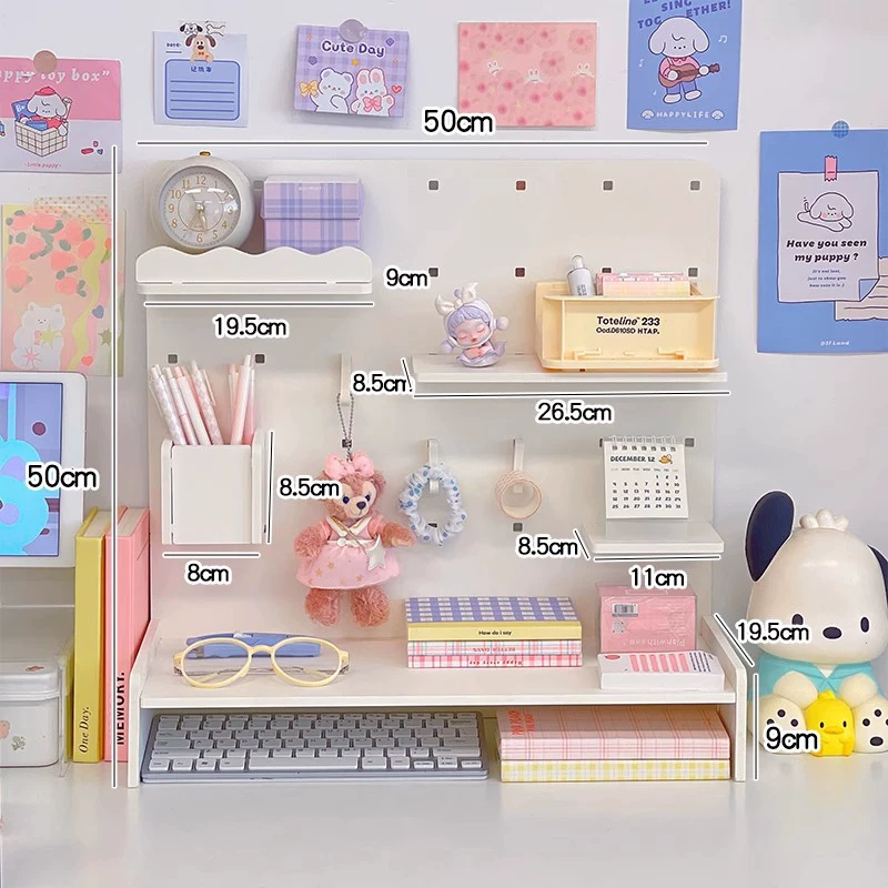 Desktop Pegboard Storage Shelf, Plastic Layered Organizer for Dorm & Study Desk, Dust‑Proof