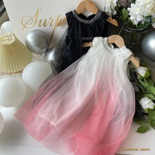 2023新款欧美风迪家渐变网纱公主裙 女童大牌高定赫本群
