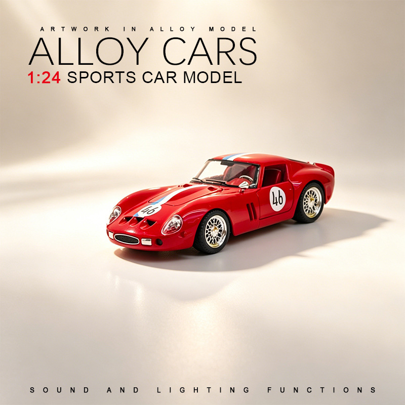 1:24 Scale Ferrari 250-Gto Die-Cast Alloy Car Model with Openable Doors, Sound and Light Effects, Children's Pull-Back Toy