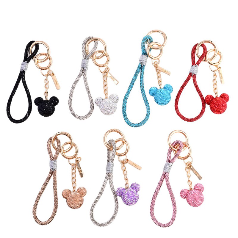 Diamond-Encrusted Multi-Color Mickey Head Keychain Car Keychain Metal Full Diamond Bag Pendant Pendant Event Keychain