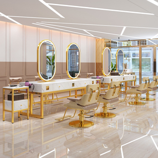# Double-sided marble hair mirror with lamp Hair salon with cabinet One-piece Internet hot dye