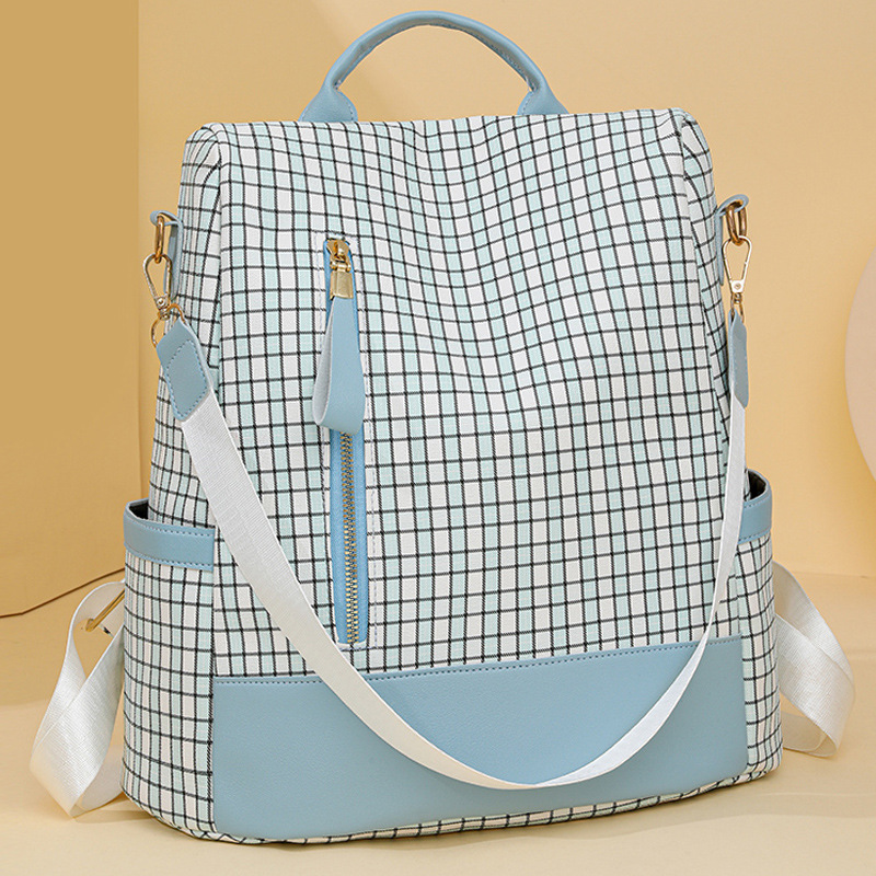 Transfronterizo al por mayor 2024 nuevas señoras casuales mochila antirrobo moda patrón de cuadros multifuncional mochila de viaje de tres usos marea