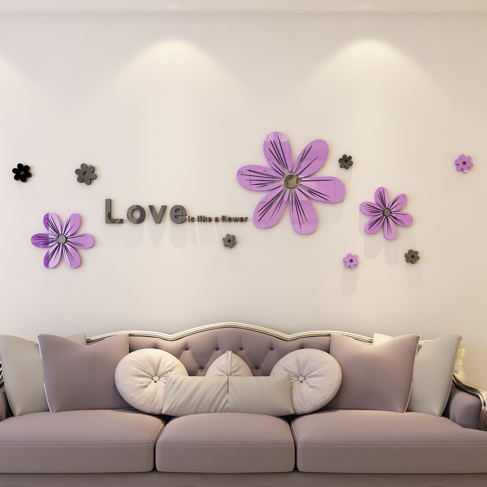 Decoração de parede autoadesiva em acrílico 3D com estampa de flores de verão para sala de jantar, sala de estar, quarto, sofá e parede atrás da TV._voghion.com