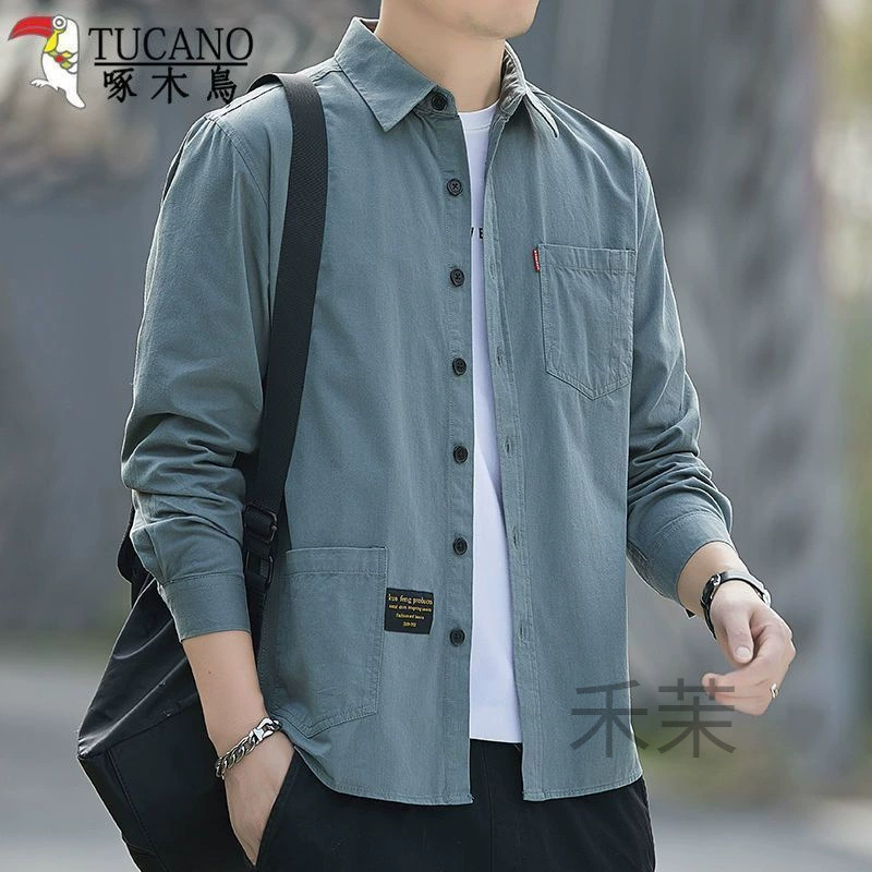 Дятел рубашка с длинными рукавами мужская высококачественная хлопчатобумажная куртка летняя новая мода топ повседневная рубашка