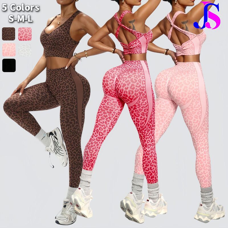 Jinshi Tk Popular Leopard Print Cow Sister Bra Peach Butt Pants Yoga Suit Fitness Sportswear Women Yoga Set Jinshi Tk Popular Leopard Print Cow Sister Bra Peach Butt Pants Yoga Suit Fitness Sportswear Women Yoga Set