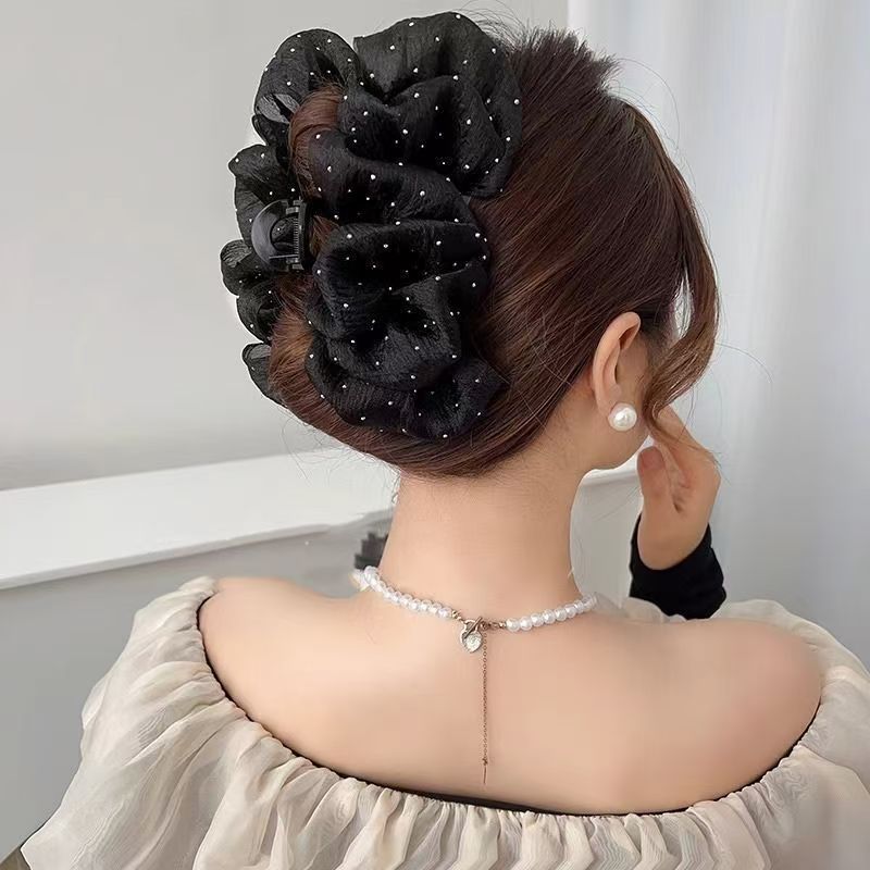 High-End Cloud Mesh Bubble Clip Princess Tiara Shark Clip Double-Sided Mesh Starry Sky Clip