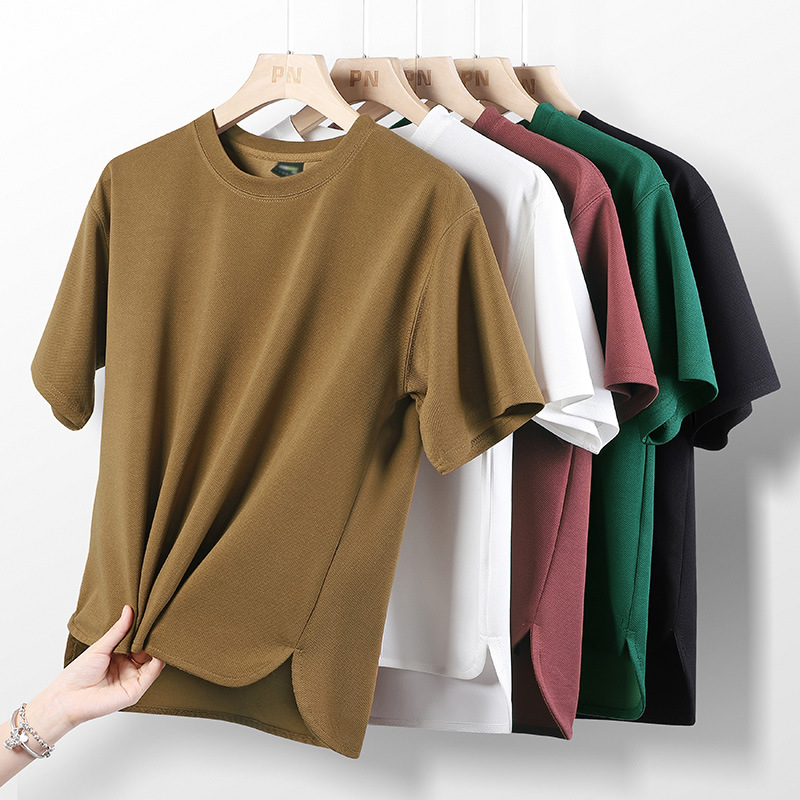 Tricou scurt de mătase glacială pentru vară, brand de modă, rotund, leagăn, cu mânecă jumătate, casual, lejer, pentru bărbați, culoare solidă, versatil_voghion.com