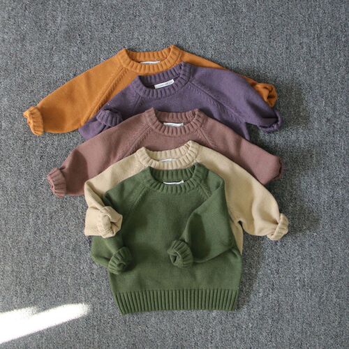 Close your eyes and enter ~ Spring and Autumn Children's Sweater Korean Style Men's and Women's Knitted Retro Pullover Raglan Jacket Loose Cotton