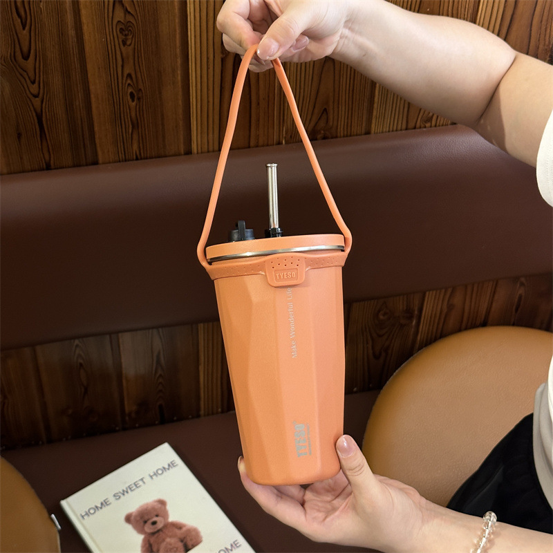 TYESO taishuo nueva taza de café de acero inoxidable calentador de hielo aislamiento taza de paja del coche de vacío botella de agua de gran capacidad