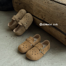 儿童真皮博肯鞋2025春夏新款韩版女童洞洞包头凉鞋男童软底皮鞋
