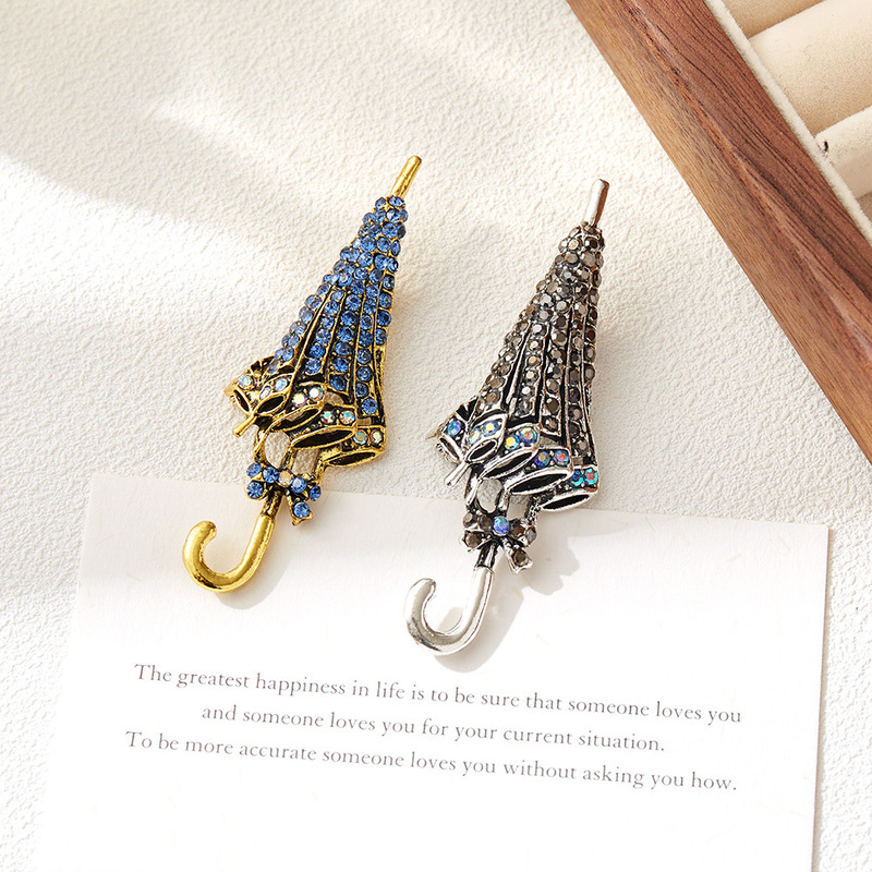 European and American Creative Rhinestone-Embellished Cute Bow Umbrella Brooch Shirt Suit Clothing Accessories Lapel Pin Brooch