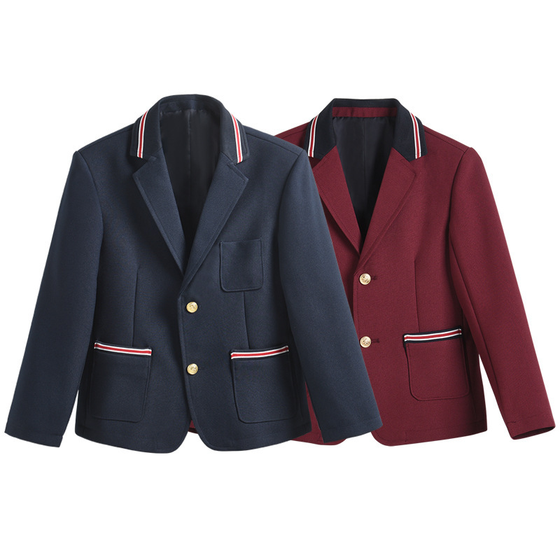 Children's Small Suit Boys and Girls Solid Color College Style Suit Jacket Autumn Big Children Student navy blue Style School Uniform