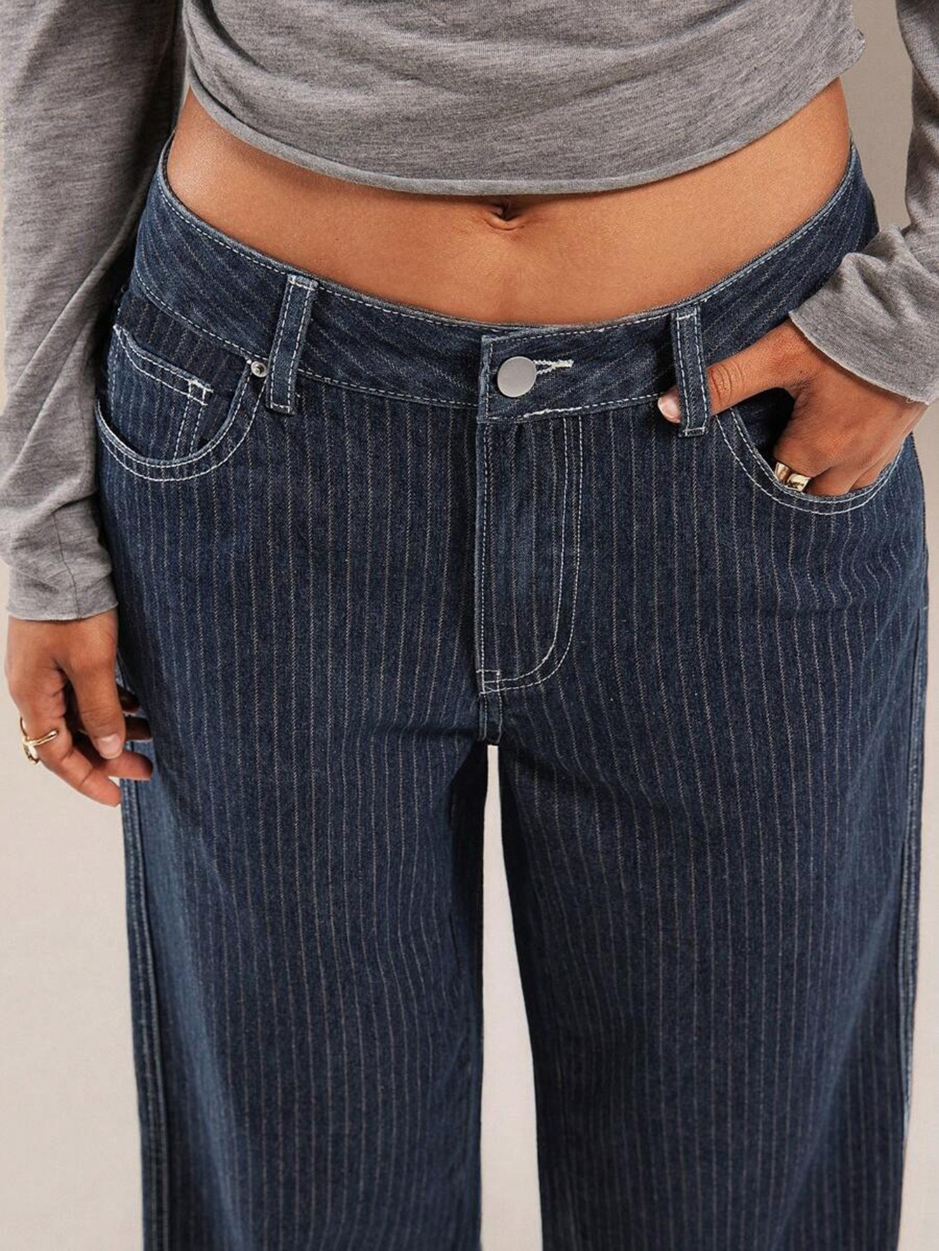 European And American Cross-border Women's Jeans, 2025 Autumn New Style, Blue Striped Casual Straight-le,_ecoleips.com