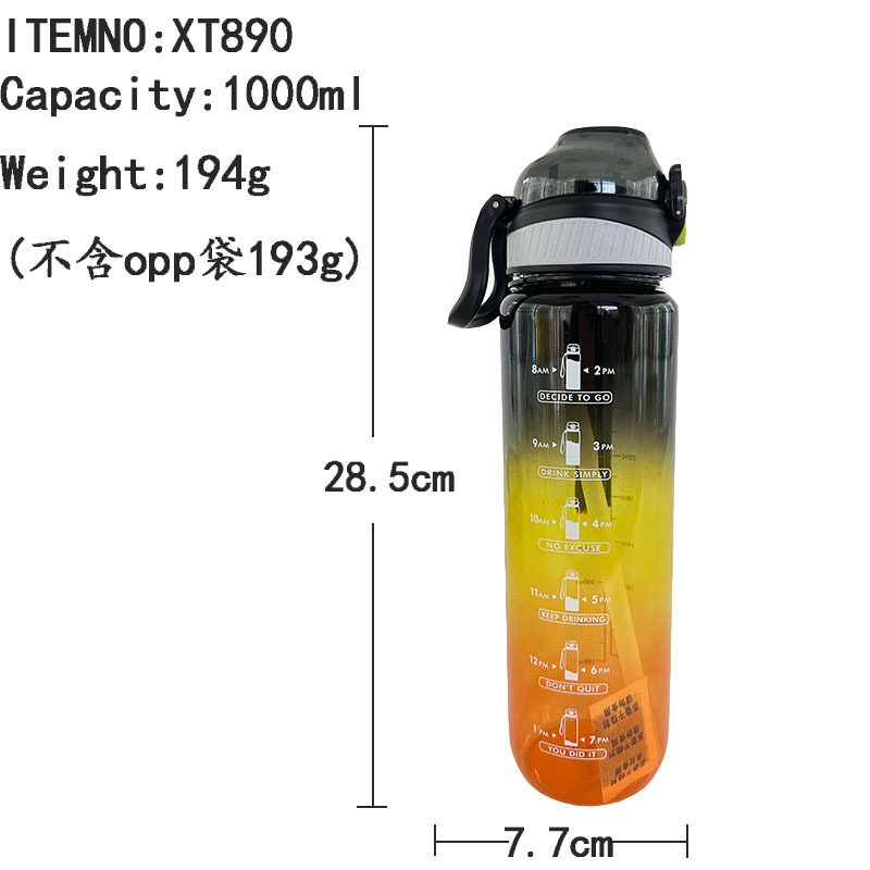 Nueva paja de plástico taza de agua cuerda portátil de alto aspecto verano hombres y mujeres estudiantes deportes botella de agua al por mayor 1000ml