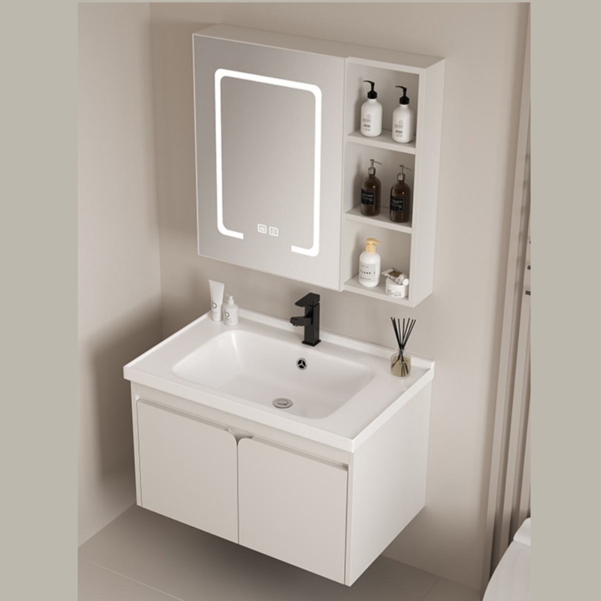 Baño de acero inoxidable tipo pared gabinete de baño combinado integral cerámica lavabo de roca lavabo de mano lavabo de cara lavabo espejo gabinete