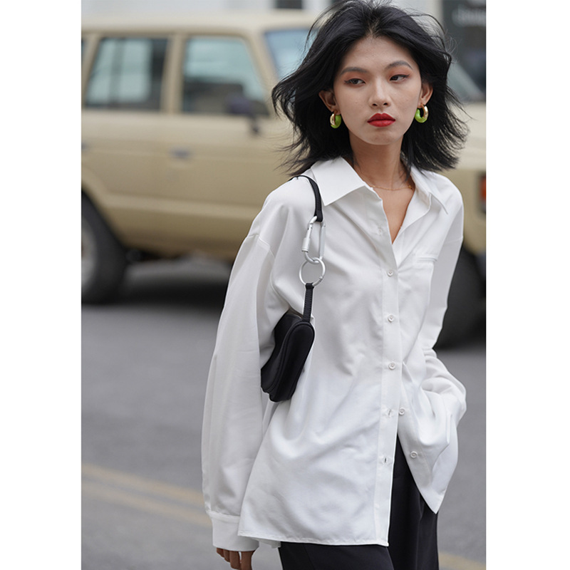 Hong Kong Style Elegant Non-Ironing Long-Sleeved White Shirt Women's Autumn New Lazy Loose Casual Outer Wear Inner Stacked Shirt