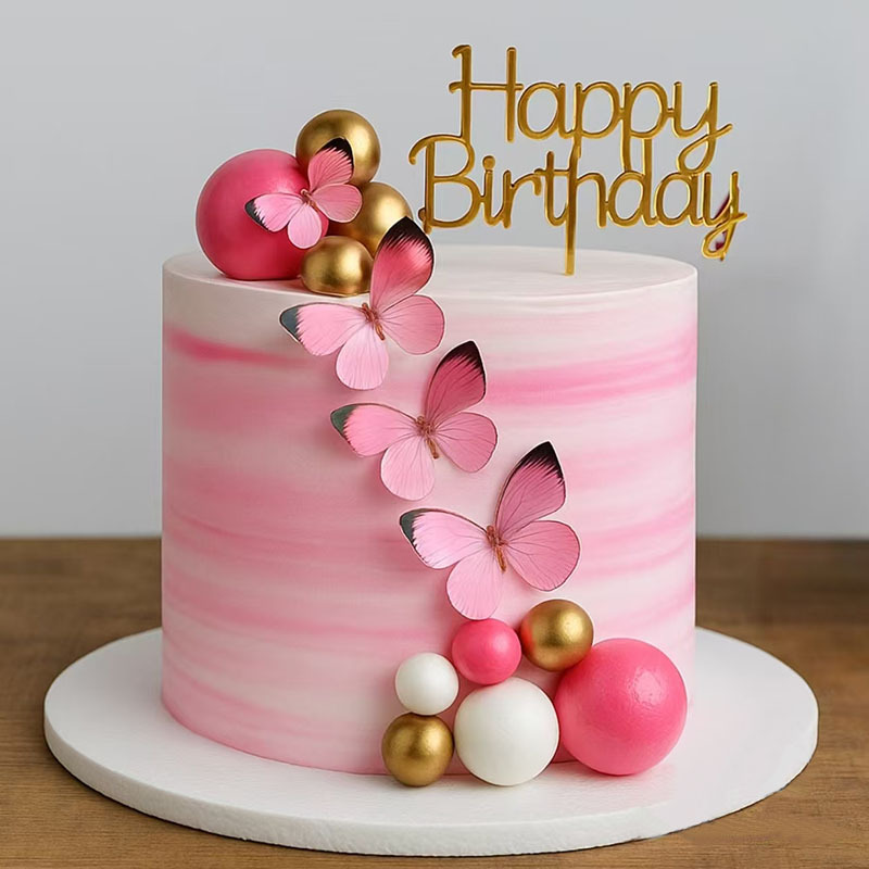 Cross-Border Ins Style Black Gold Butterfly Heart Acrylic Birthday Cake Decoration with Large Discount