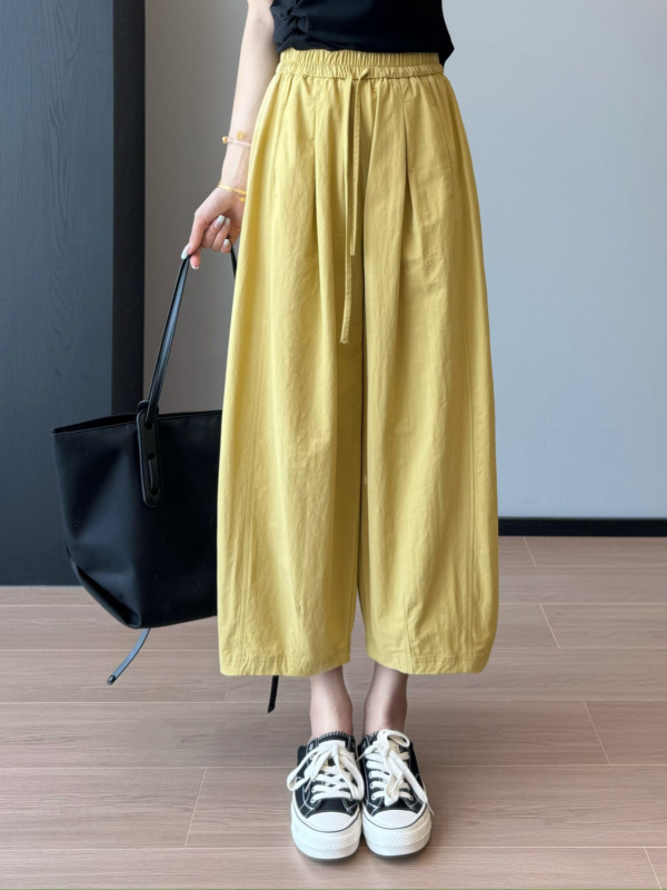 yi眼心动~兰精天丝松紧腰显瘦设计感日系休闲南瓜裤女25夏新款|undefined
