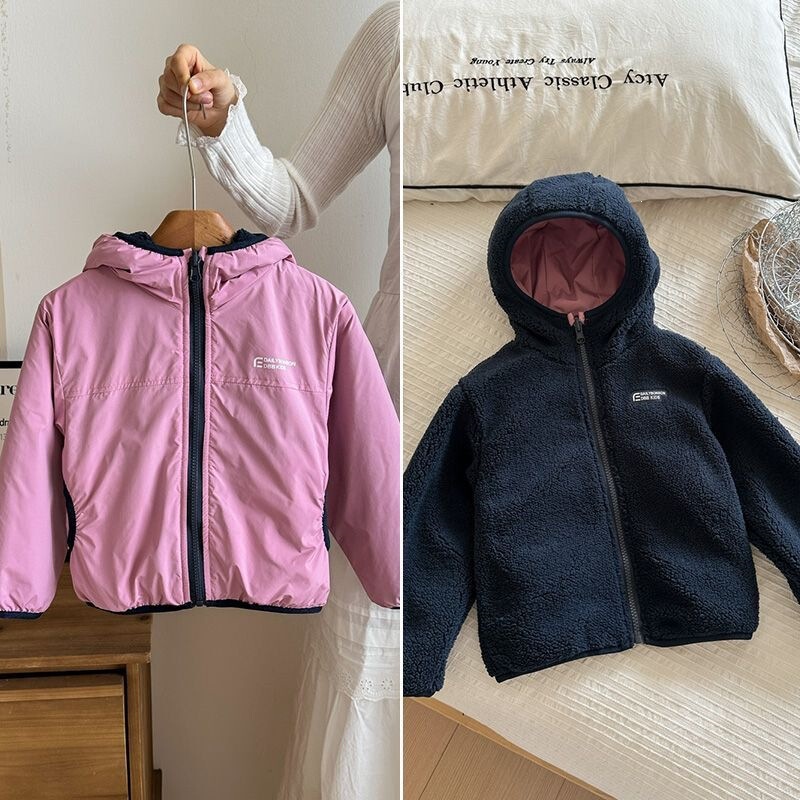 Korean-style trendy children's windbreaker, off-season boys' parka softshell jacket, waterproof reversible fleece top for autumn and winter Korean-style trendy children's windbreaker, off-season boys' parka softshell jacket, waterproof reversible fleece top for autumn and winter