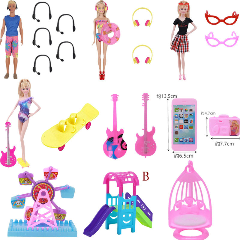 26-30cm Bobby Doll Headset Cradle Bed Mobile Phone Camera Skateboard Children Play House Toy Factory Straight Hair