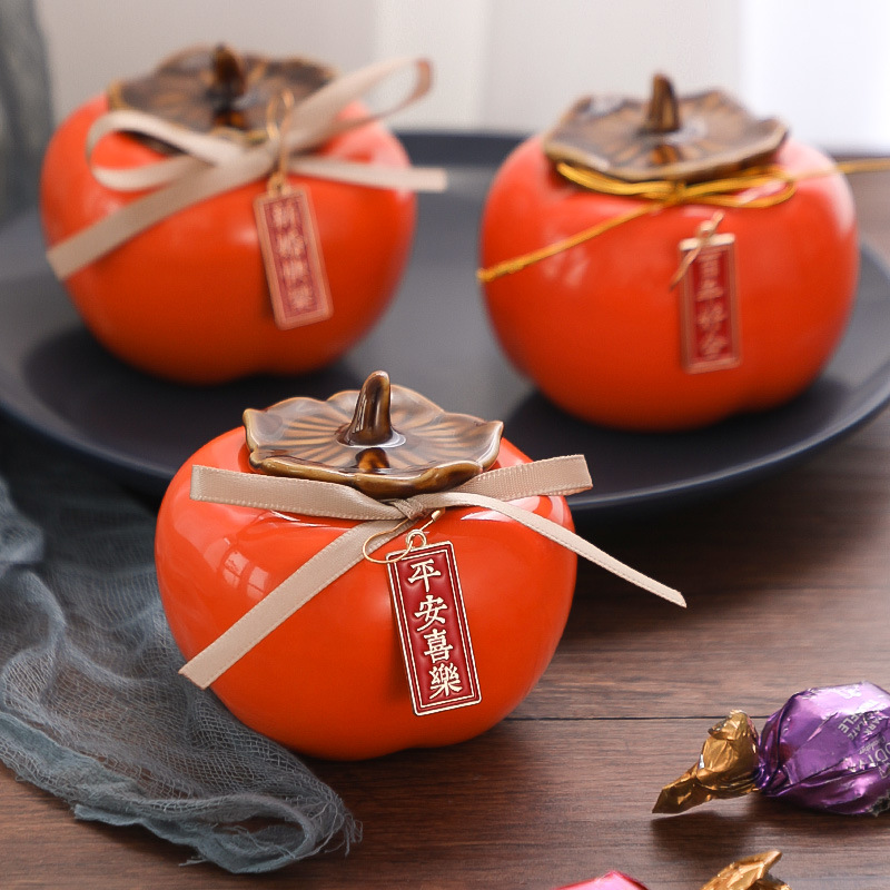 Persimmon-themed candy box, gift box, decorative empty box, wedding candy box, jar, "Shi Shi Ru Yi" wedding and engagement supplies.