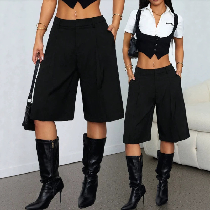 Amazon's Best-Selling Women's High-Waisted Bermuda Shorts with Pleated Wide-Leg Skirt and Pockets, Suitable for Everyday Commuting Amazon's Best-Selling Women's High-Waisted Bermuda Shorts with Pleated Wide-Leg Skirt and Pockets, Suitable for Everyday Commuting