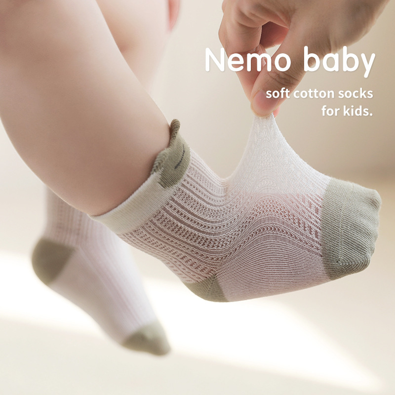 Strict selection of baby socks summer thin combed cotton mesh children's tube socks cartoon boneless newborn socks class a