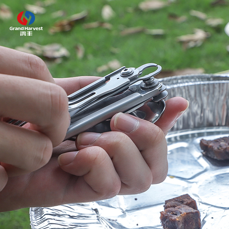 Hongfeng nuevo cuchillo al aire libre tenedor cuchillo multifunción 420 de acero inoxidable cuchillo plegable desmontable regalo combinación cuchillo
