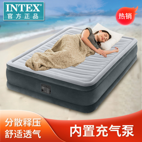 INTEX luxury built-in electric pump wire-pull air bed double-layer enlarged wire-pull air bed automatic inflatable mattress