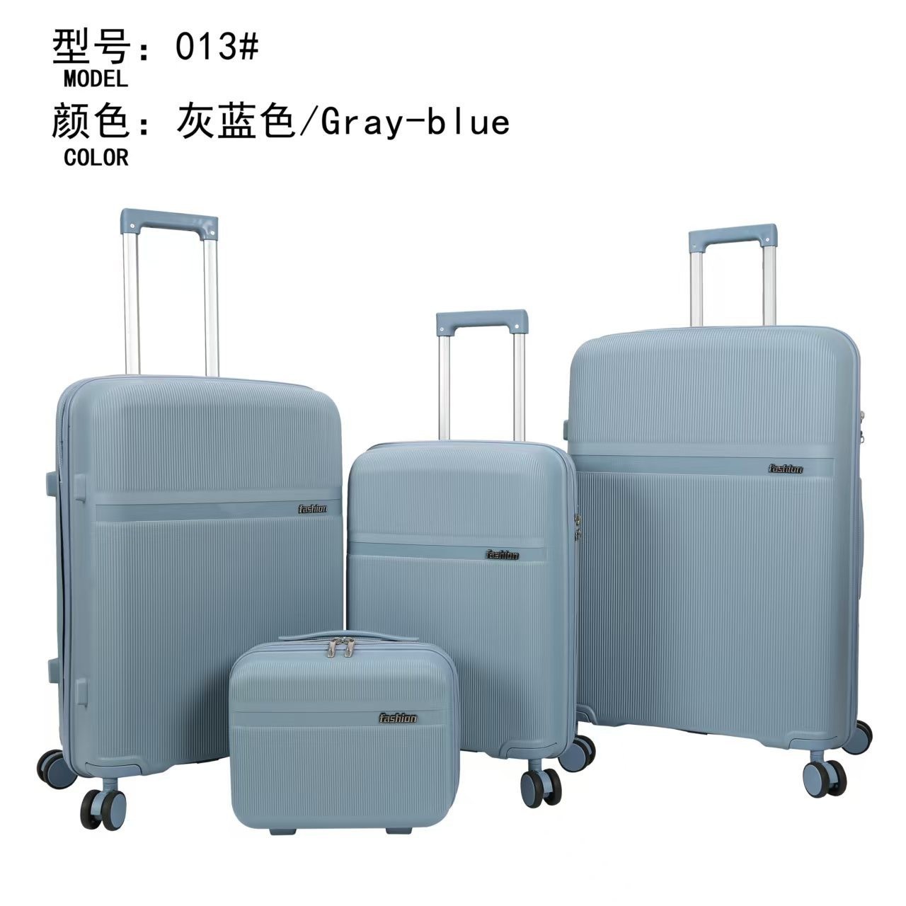 Procesamiento personalizado PP cremallera caja de tracción de color completo estilo de moda universal rueda de casco duro tres piezas conjunto de maleta de gran capacidad