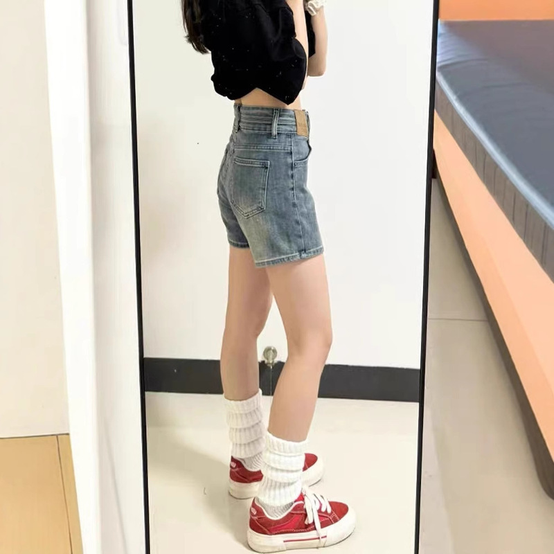 Summer Design Sense High Waist Denim Shorts Women's Slimming Spice Girl A- Trousers American Style Retro Loose Wide Leg Hot Pants