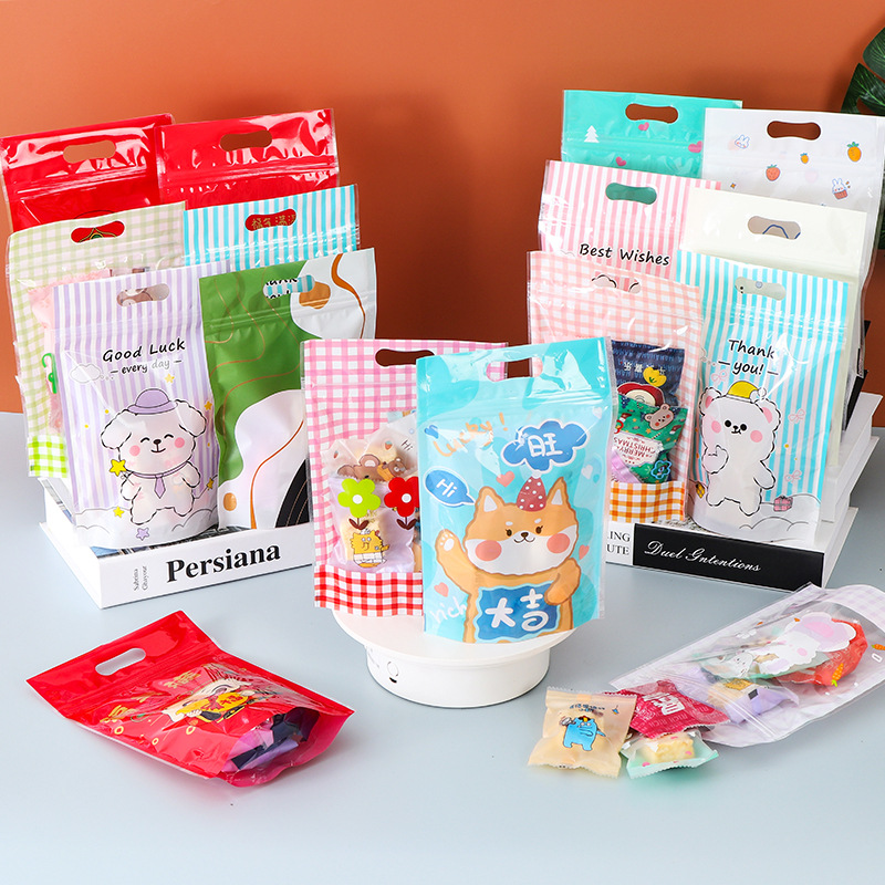 新款休闲食品包装袋可爱卡通自封袋喜庆糖果自立袋现货塑料食品袋