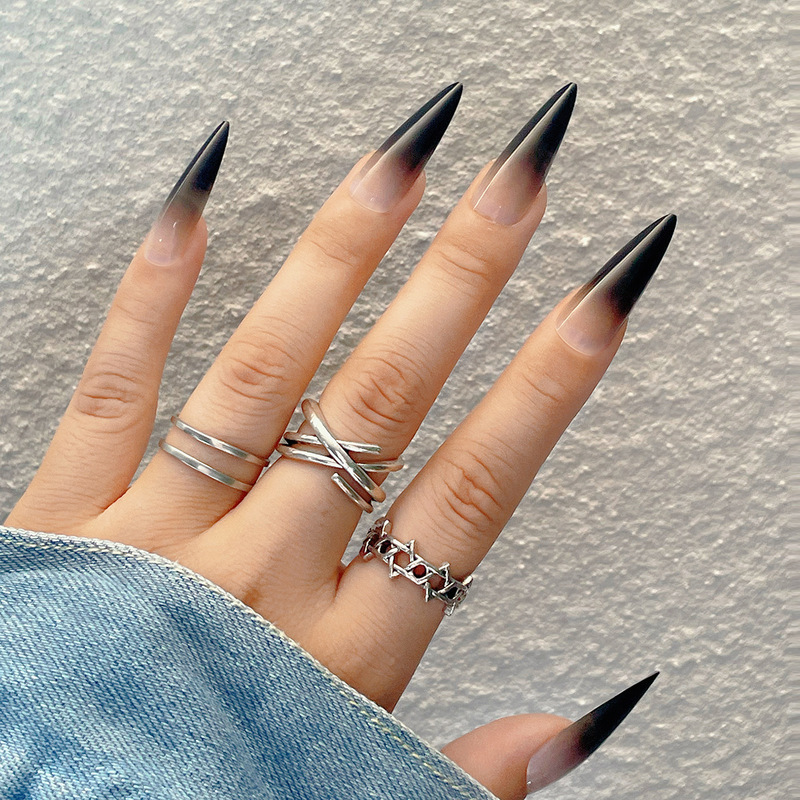 24 pieces of Halloween long pointed nail gradient European and American nail art simple wear nail finished wholesale cross-border nail art patch