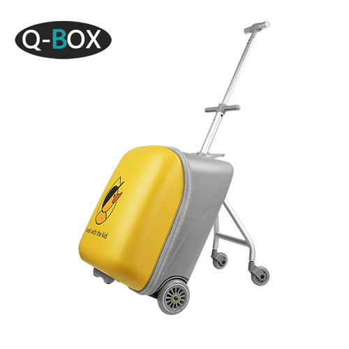 QBOX Little Duck Lazy Suitcase, Mi Gao Same Style Stroller Box, Children's Sit-on Travel Suitcase with Lock, 20-inch, Dropshipping