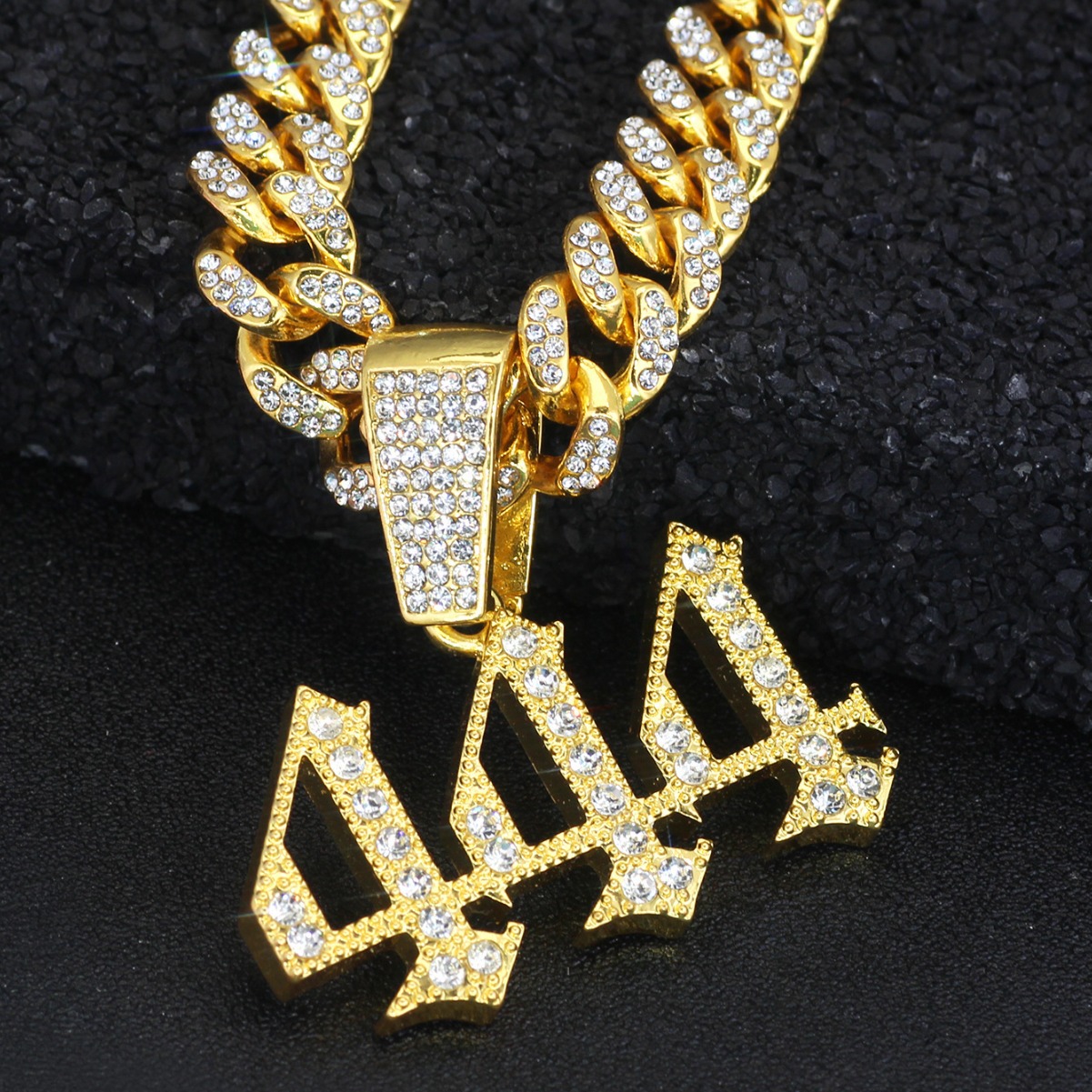 Cuban Link Necklace With 444 Number Pendant Arabic Style Men_voghion.com
