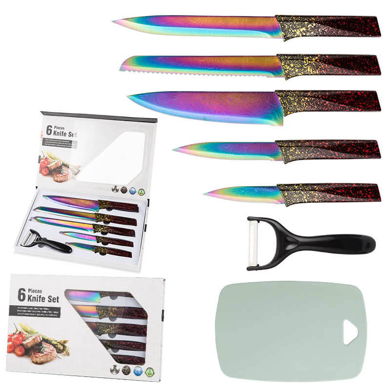 Comercio exterior transfronterizo conjunto de cuchillos de cocina 7 piezas conjunto de cuchillos de aluminio cuchillo afilado cuchillo de cocinero cuchillo de corte conjunto de titanio