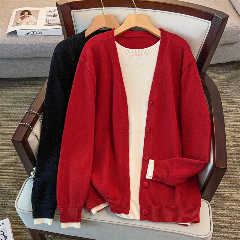 200/ 150kg Plus size women's clothing, bust size 150/160, loose cardigan two-piece set, sweater, knitwear 350-8091