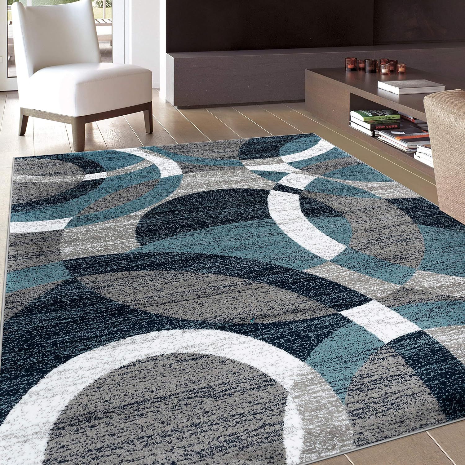 Amazon Modern Wave Circle Design Area imitación cachemira hogar sala de estar dormitorio alfombra grande mesa de centro sofá alfombra