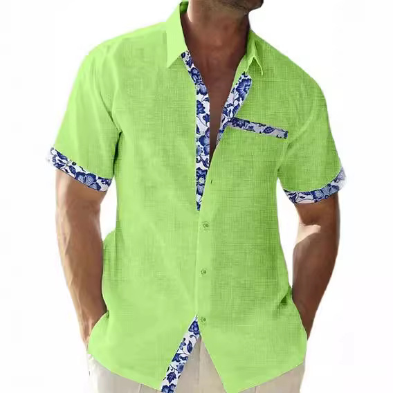Cardigan décontracté à manches courtes pour hommes, chemise de plage hawaïenne à col Polo contrasté sur le devant, 2024, 2119_voghion.com