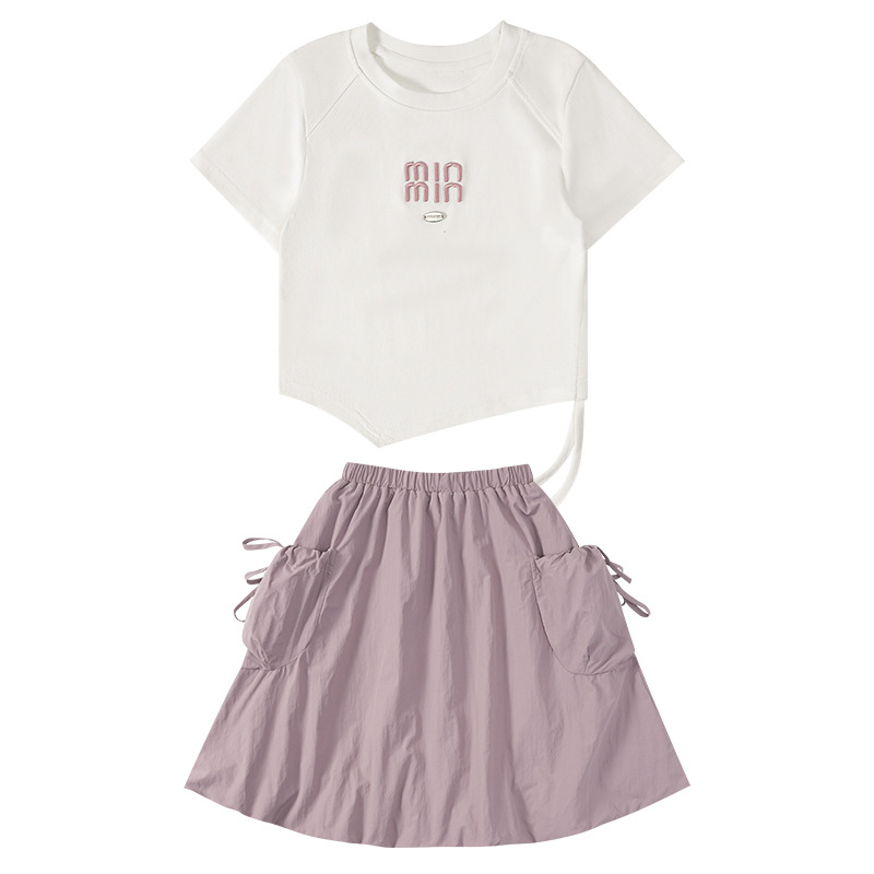 Girls' Casual Workwear Skirt Suit 2025 Summer New Style Fashionable Western Style Short-sleeved Skirt Korean Two-piece Set