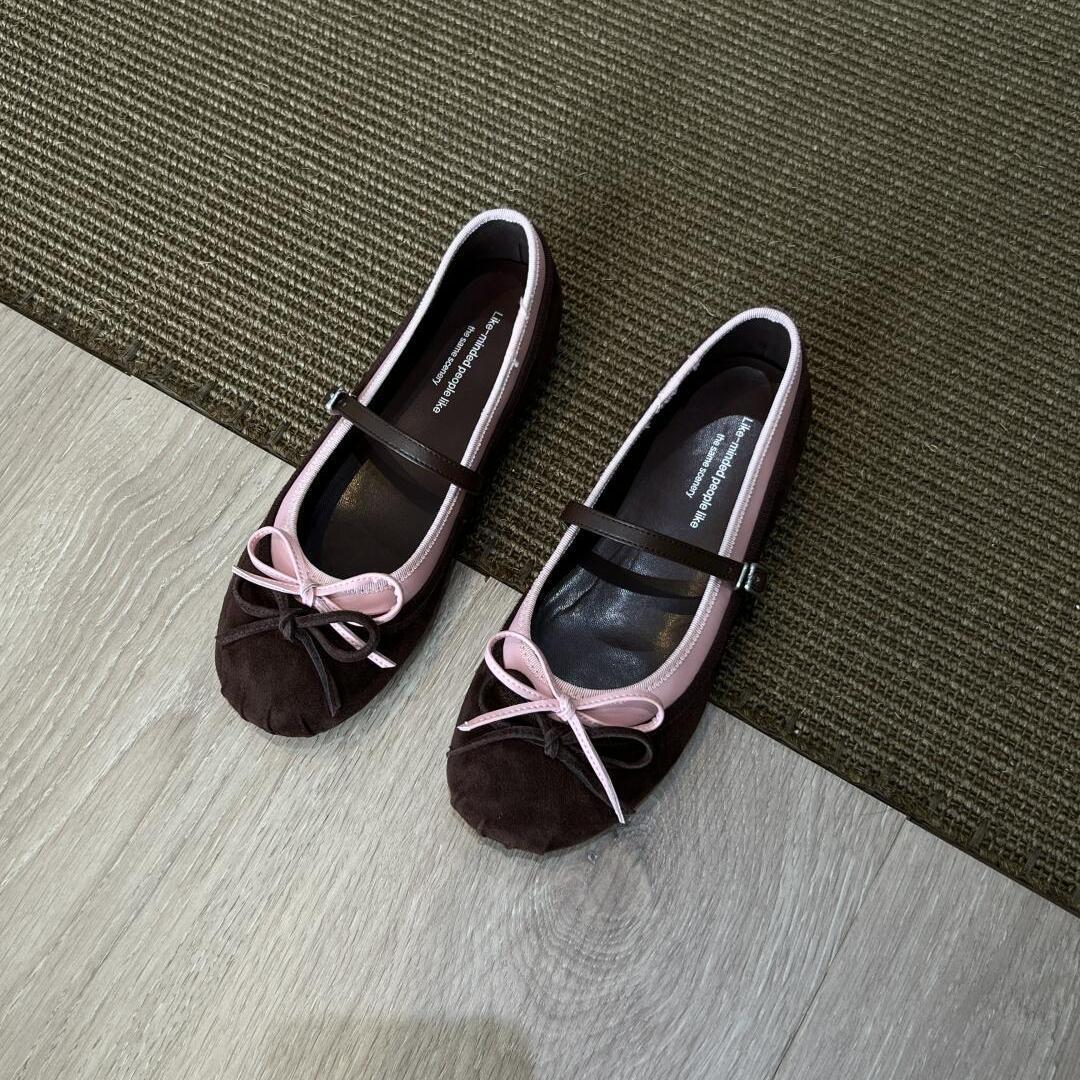 Sheepskin Version ~ Fairy Style Round Toe Bow Shoes for Women 2025 New Flats Ballet One-Strap Mary Jane Shoes