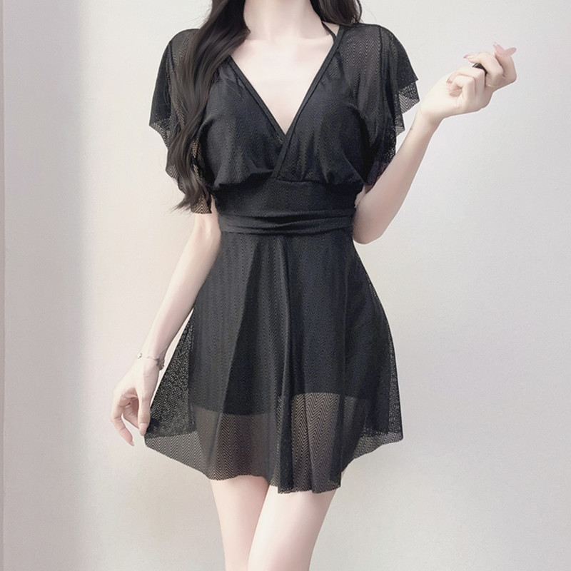 Swimsuit for Women, One-Piece, Conservative, Plus Size, Fat Girl, Mother's Skirt, Belly-Covering, Slimming Look, Sexy Lace Hot Spring Swimsuit