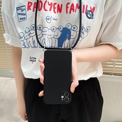 適用iPhone13液態硅膠掛繩手機殼魔方12純色XSMAX蘋果15防摔斜跨