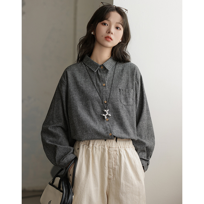 Spring retro solid color shirt