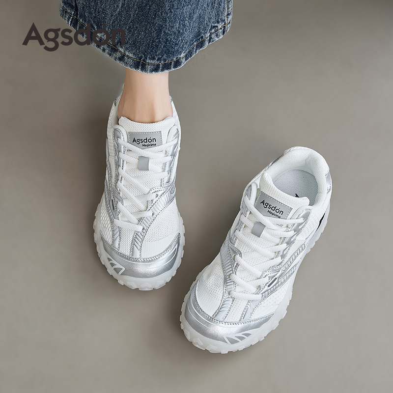 Augusden Ballet-Style Training Shoes for Women 2026 New Summer Silver Thick-Soled Fashion Casual Sneakers