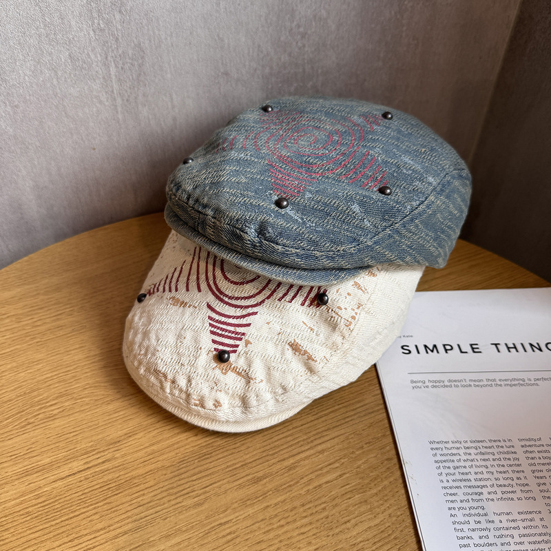 Japanese-Style Niche Five-Pointed Star Reverse-Wear Forward Cap for Women, Spring and Autumn American Retro Versatile Newsboy Cap, Artist Hat Trendy