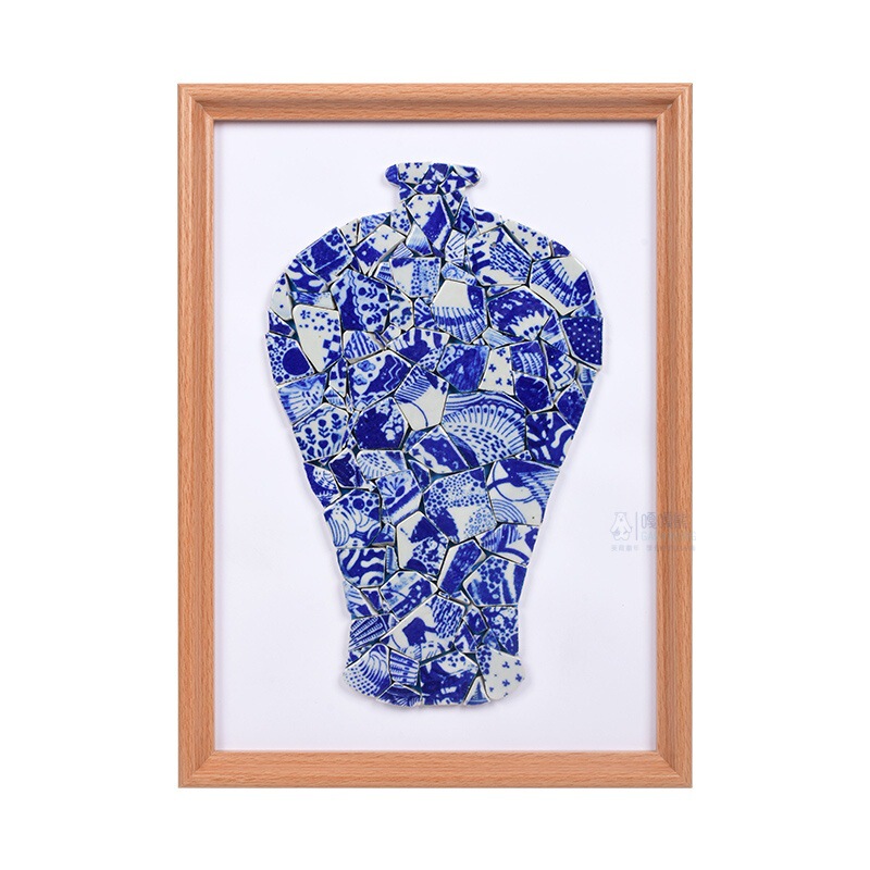 中秋節青と白の磁器手作り diy 装飾絵画幼稚園環境創造マルセック不規則なピーススプライシングセラミック絵画|undefined