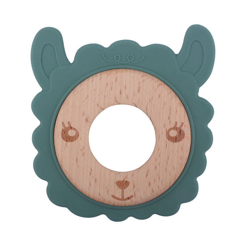 Nuevo bebé suministros de dibujos animados serie Animal anillo de madera mordedor bebé creativo mordedura de goma molar juguete de haya